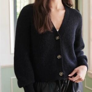 Quince Black Baby Alpaca-Wool Cropped Cardigan